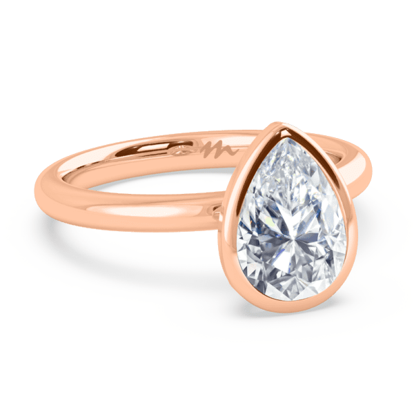 Lottie Pear 10X7 Angled Rose Gold Diamond Bezel Rounded Solitaire Ring