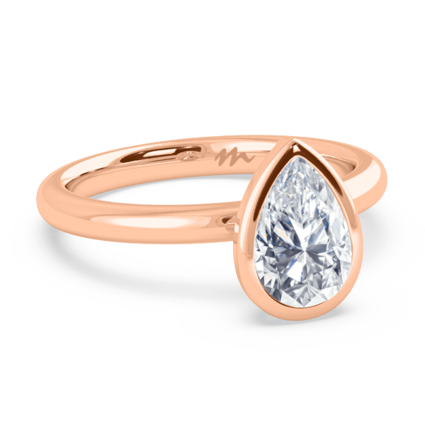 Lottie Pear 9X6 Angled Rose Gold Diamond Bezel Rounded Solitaire Ring