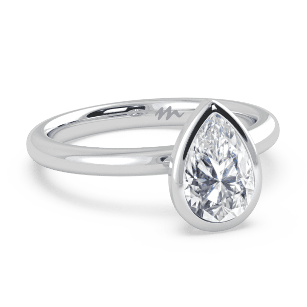 Lottie Pear 9X6 Angled White Gold Moissanite Bezel Rounded Solitaire Ring