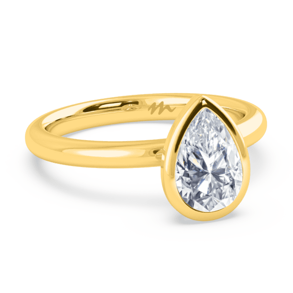 Lottie Pear 9X6 Angled Yellow Gold Diamond Bezel Rounded Solitaire Ring