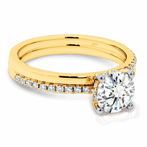 Maeve 6 5 Angle Yellow Gold Moissanite 4 Prong Alternating Accented Double Band Ring