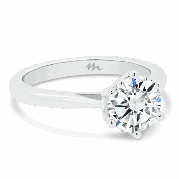 Mena 7 5 Angled White Gold Moissanite 6 Prong Royal Crown Setting Solitaire Ring