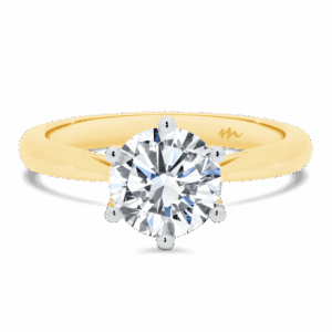 Mena 7 5 Front Yellow Gold Moissanite 6 Prong Royal Crown Setting Solitaire Ring