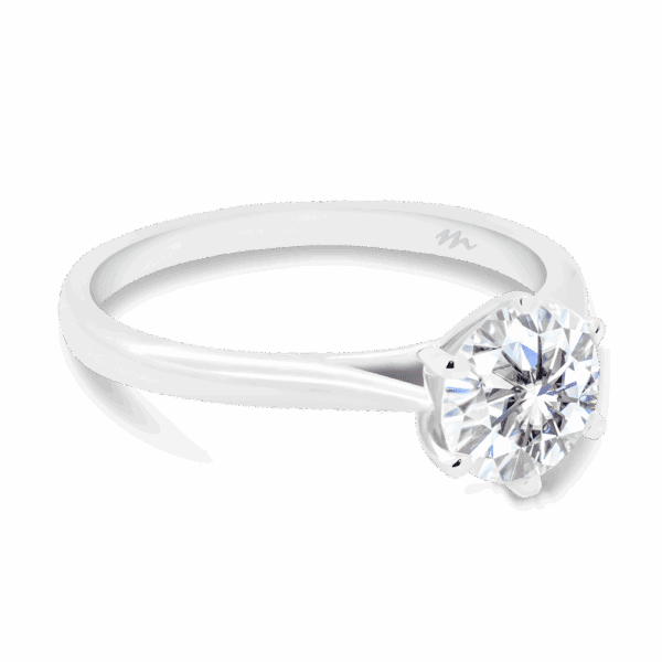Milton 6 5 Angled White Gold Moissanite 6 Prong Crossover Crown Setting Fine Tapered Band Ring