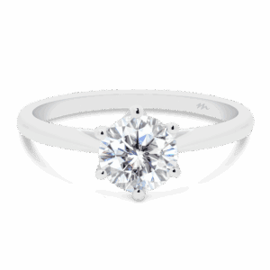 Milton 6 5 Front White Gold Moissanite 6 Prong Crossover Crown Setting Fine Tapered Band Ring