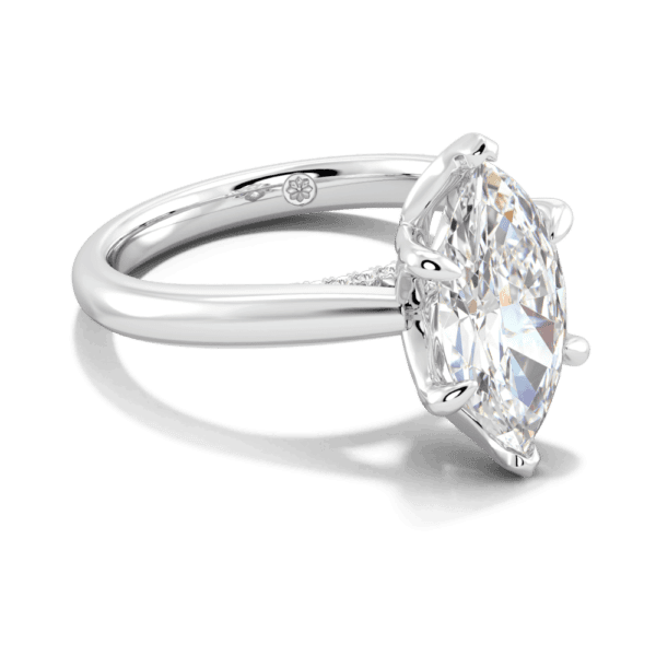 Monet Marquise 13X6 5 Angled White Gold Lab Grown Diamond 6 Prong Petal Basket Accented Bridge Engagement Ring