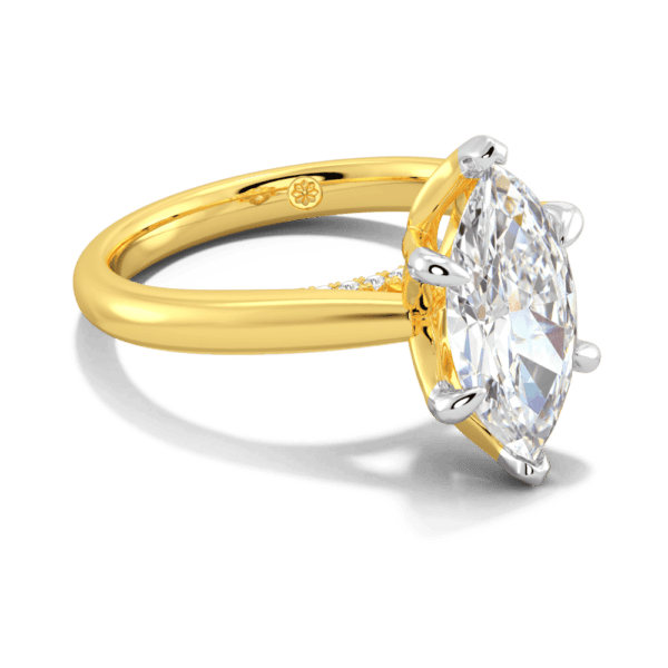 Monet Marquise 13X6 5 Angled Yellow Gold Lab Grown Diamond 6 Prong Petal Basket Accented Bridge Engagement Ring