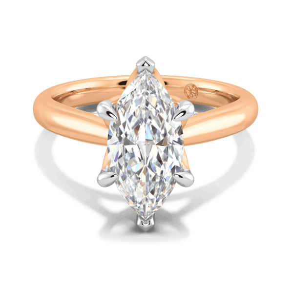 Monet Marquise 13X6 5 Front Rose Gold Lab Grown Diamond 6 Prong Petal Basket Accented Bridge Engagement Ring