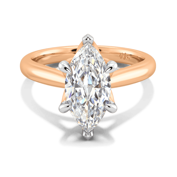 Monet Marquise 13X6 5 Front Rose Gold Moissanite 6 Prong Petal Basket Accented Bridge Engagement Ring