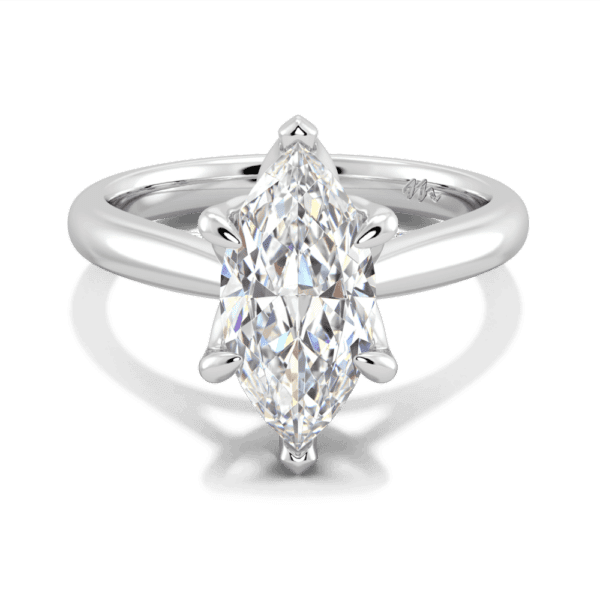 Monet Marquise 13X6 5 Front White Gold Moissanite 6 Prong Petal Basket Accented Bridge Engagement Ring
