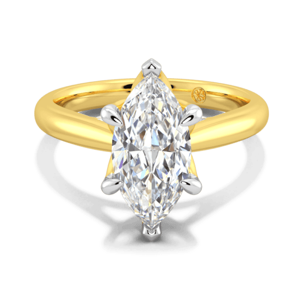 Monet Marquise 13X6 5 Front Yellow Gold Lab Grown Diamond 6 Prong Petal Basket Accented Bridge Engagement Ring