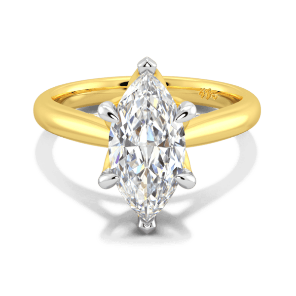 Monet Marquise 13X6 5 Front Yellow Gold Moissanite 6 Prong Petal Basket Accented Bridge Engagement Ring