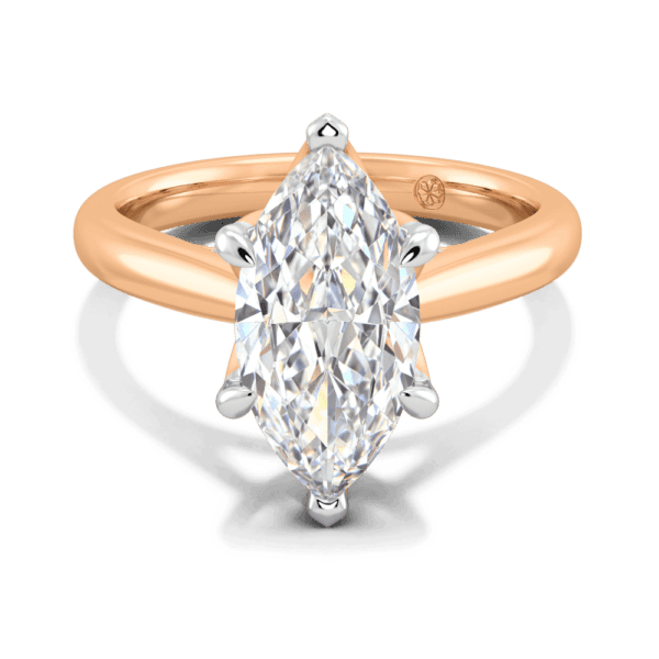 Monet Marquise 14X7 Front Rose Gold Lab Grown Diamond 6 Prong Petal Basket Accented Bridge Engagement Ring