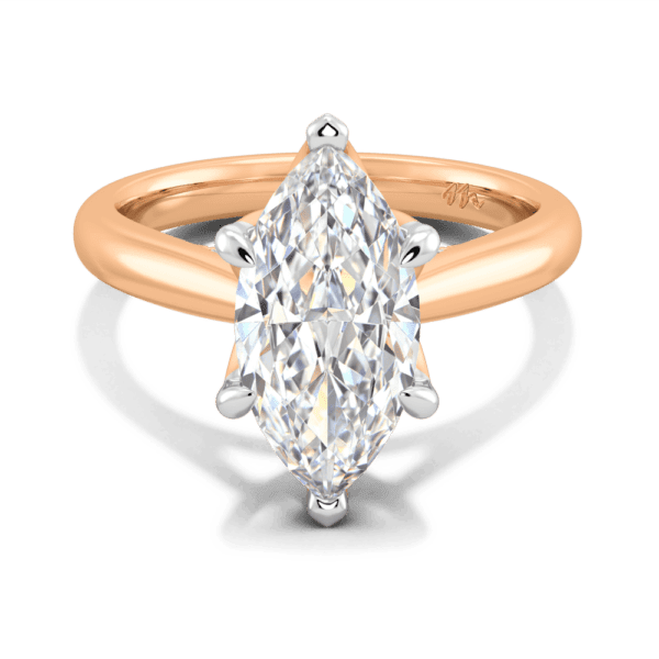 Monet Marquise 14X7 Front Rose Gold Moissanite 6 Prong Petal Basket Accented Bridge Engagement Ring