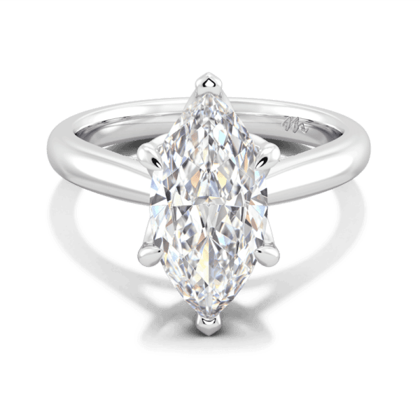 Monet Marquise 14X7 Front White Gold Moissanite 6 Prong Petal Basket Accented Bridge Engagement Ring