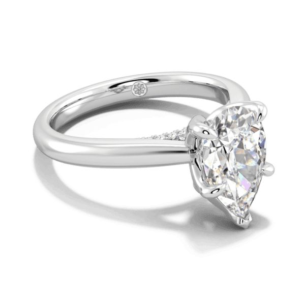 Monet Pear 10 5X7 Angled White Gold Lab Grown Diamond 5 Prong Petal Basket Accented Bridge Engagement Ring