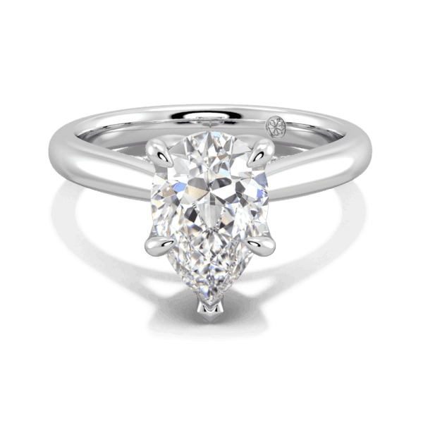 Monet Pear 10 5X7 Front White Gold Lab Grown Diamond 5 Prong Petal Basket Accented Bridge Engagement Ring