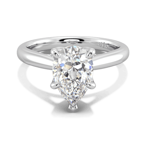 Monet Pear 10 5X7 Front White Gold Moissanite 5 Prong Petal Basket Accented Bridge Engagement Ring