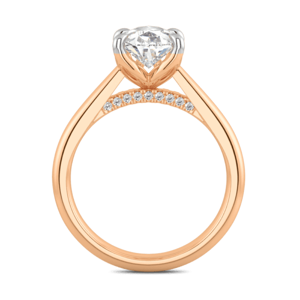Monet Pear 10 5X7 Side Rose Gold Diamond 5 Prong Petal Basket Accented Bridge Engagement Ring