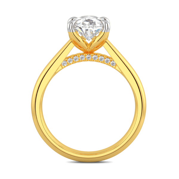 Monet Pear 10 5X7 Side Yellow Gold Diamond 5 Prong Petal Basket Accented Bridge Engagement Ring