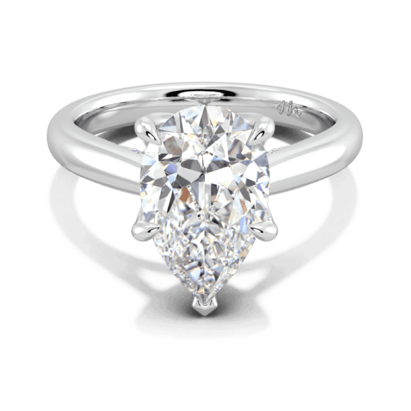 Monet Pear 12X8 Front White Gold Moissanite 5 Prong Petal Basket Accented Bridge Engagement Ring