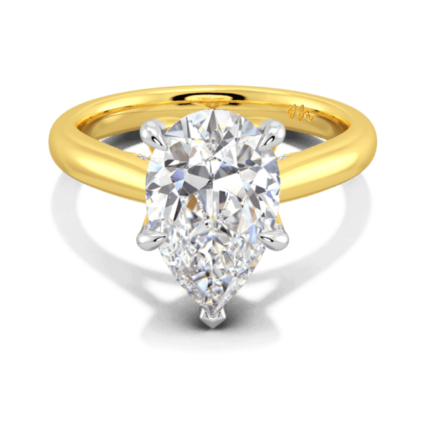 Monet Pear 12X8 Front Yellow Gold Moissanite 5 Prong Petal Basket Accented Bridge Engagement Ring