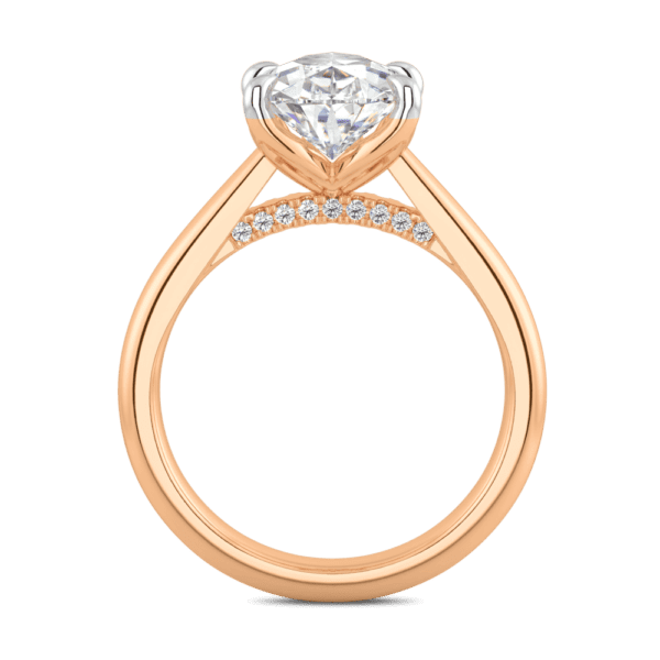 Monet Pear 12X8 Side Rose Gold Diamond 5 Prong Petal Basket Accented Bridge Engagement Ring