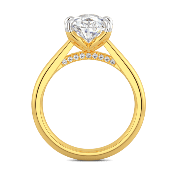 Monet Pear 12X8 Side Yellow Gold Diamond 5 Prong Petal Basket Accented Bridge Engagement Ring