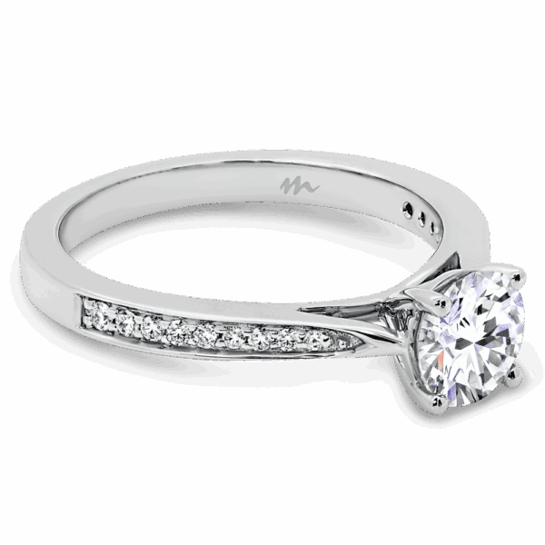 Montana 6 0 Angled White Gold Moissanite 4 Prong Round Tapered Pave Set Band Ring