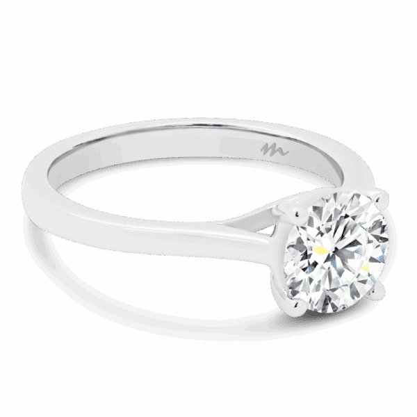 Nina 7 5 Angled White Gold Moissanite 4 Prong Round Solitaire Ring