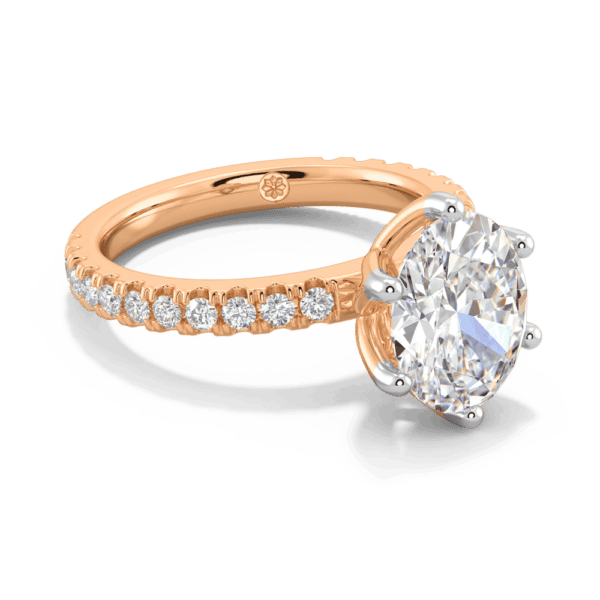 Petunia Oval 10X8 Angled Rose Gold Lab Grown Diamond Interlocking Petal Basket Prong Set Engagement Ring
