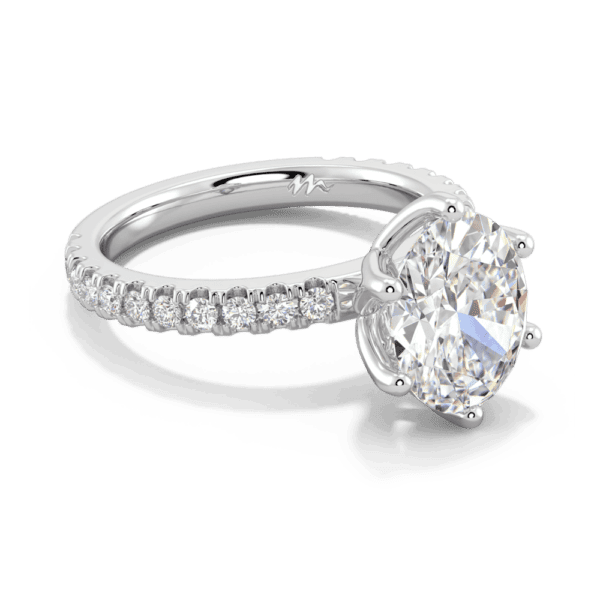 Petunia Oval 10X8 Angled White Gold Moissanite Interlocking Petal Basket Prong Set Engagement Ring