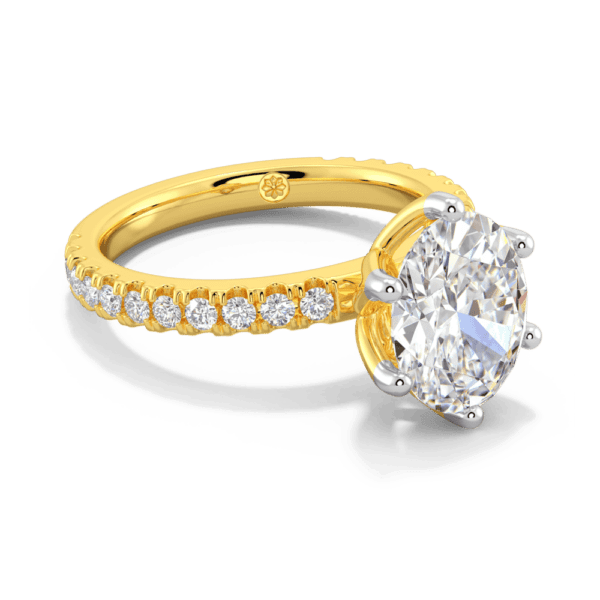 Petunia Oval 10X8 Angled Yellow Gold Lab Grown Diamond Interlocking Petal Basket Prong Set Engagement Ring