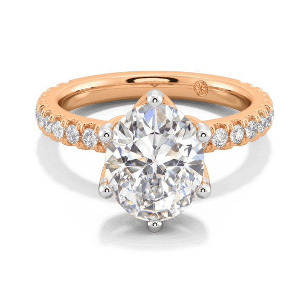 Petunia Oval 10X8 Front Rose Gold Lab Grown Diamond Interlocking Petal Basket Prong Set Engagement Ring
