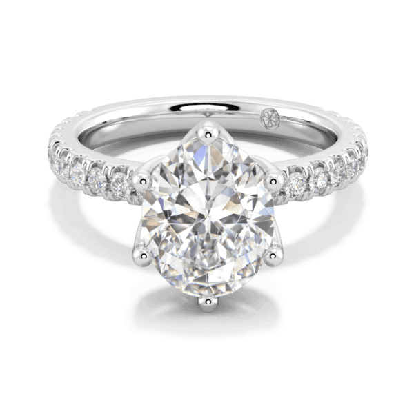 Petunia Oval 10X8 Front White Gold Lab Grown Diamond Interlocking Petal Basket Prong Set Engagement Ring