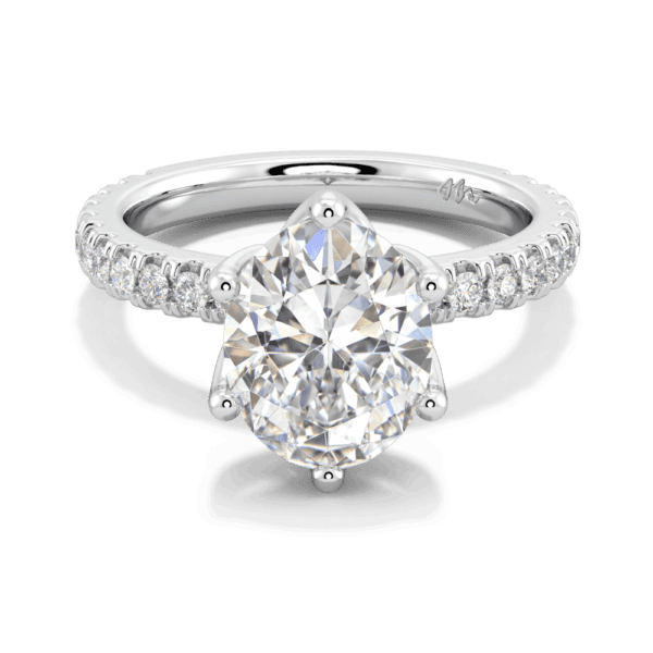 Petunia Oval 10X8 Front White Gold Moissanite Interlocking Petal Basket Prong Set Engagement Ring