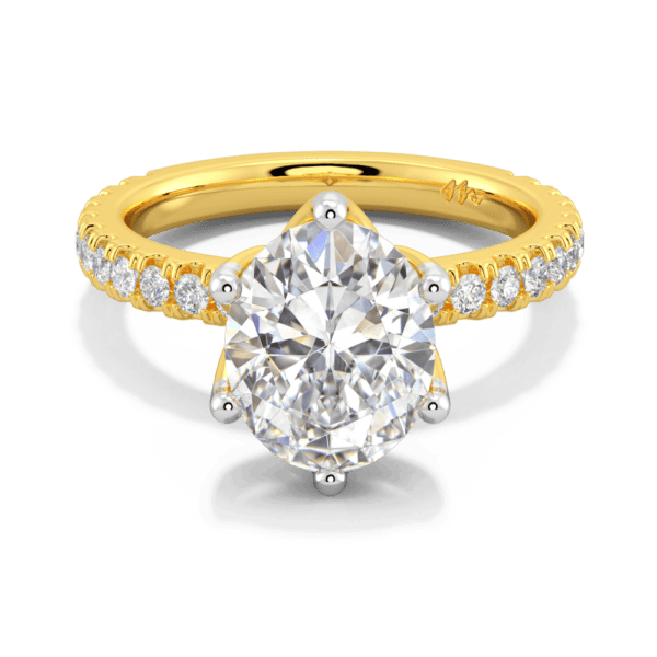 Petunia Oval 10X8 Front Yellow Gold Moissanite Interlocking Petal Basket Prong Set Engagement Ring