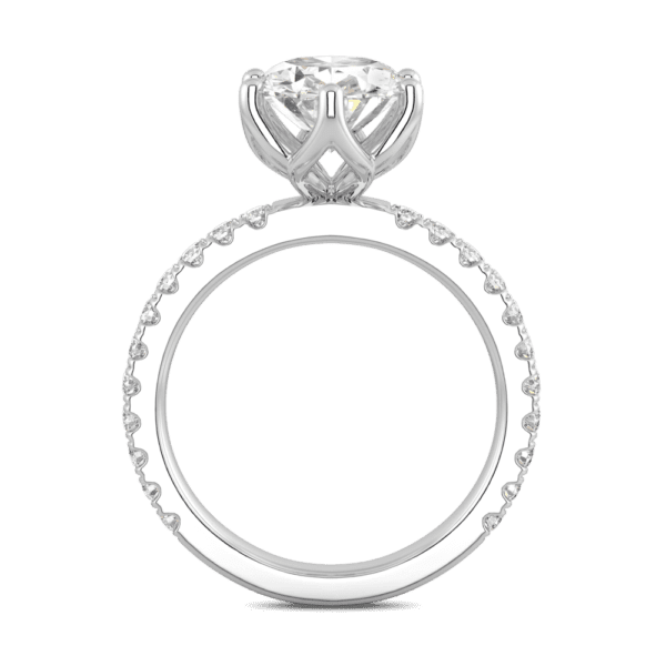 Petunia Oval 10X8 Side White Gold Diamond Interlocking Petal Basket Prong Set Engagement Ring