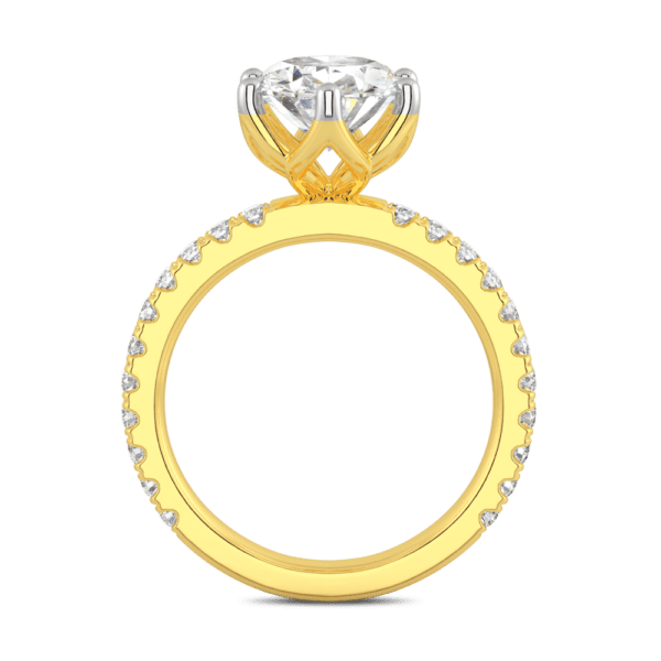 Petunia Oval 10X8 Side Yellow Gold Diamond Interlocking Petal Basket Prong Set Engagement Ring