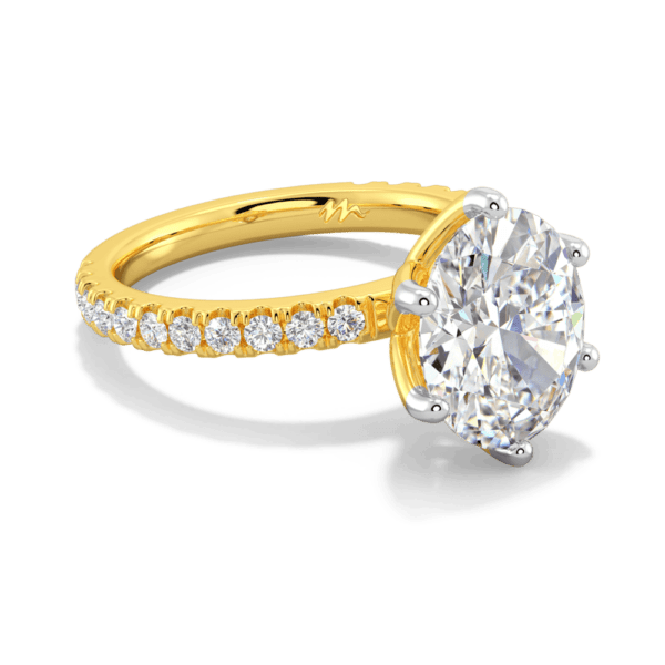 Petunia Oval 11X9 Angled Yellow Gold Moissanite Interlocking Petal Basket Prong Set Engagement Ring