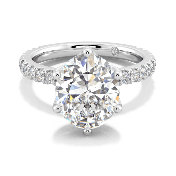 Petunia Oval 11X9 Front White Gold Lab Grown Diamond Interlocking Petal Basket Prong Set Engagement Ring