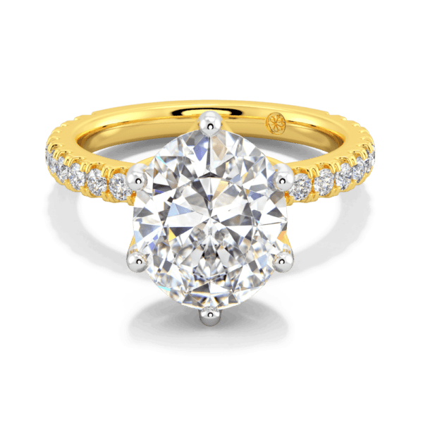 Petunia Oval 11X9 Front Yellow Gold Lab Grown Diamond Interlocking Petal Basket Prong Set Engagement Ring