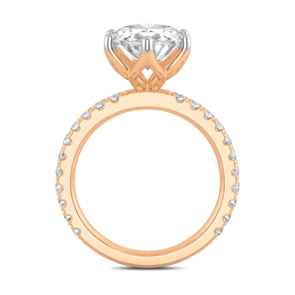 Petunia Oval 11X9 Side Rose Gold Diamond Interlocking Petal Basket Prong Set Engagement Ring