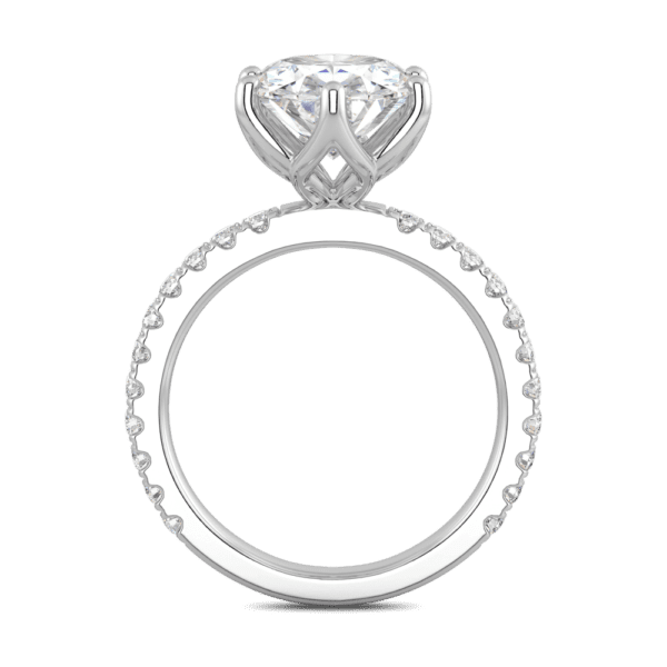 Petunia Oval 11X9 Side White Gold Diamond Interlocking Petal Basket Prong Set Engagement Ring