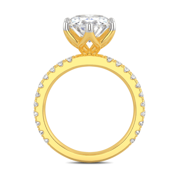 Petunia Oval 11X9 Side Yellow Gold Diamond Interlocking Petal Basket Prong Set Engagement Ring
