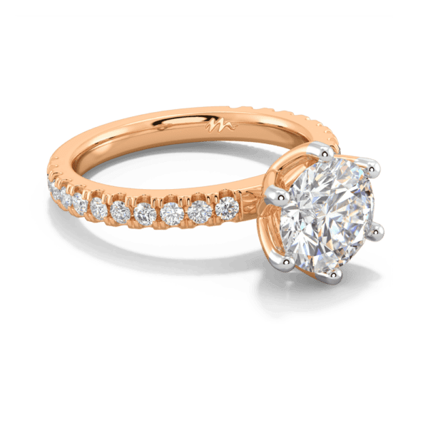 Petunia Round 8 0 Angled Rose Gold Moissanite Interlocking Petal Basket Prong Set Engagement Ring