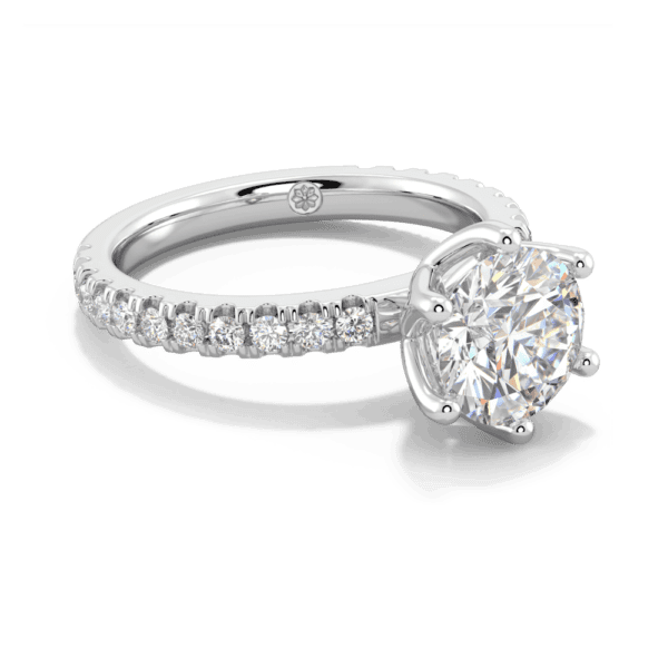 Petunia Round 8 0 Angled White Gold Lab Grown Diamond Interlocking Petal Basket Prong Set Engagement Ring