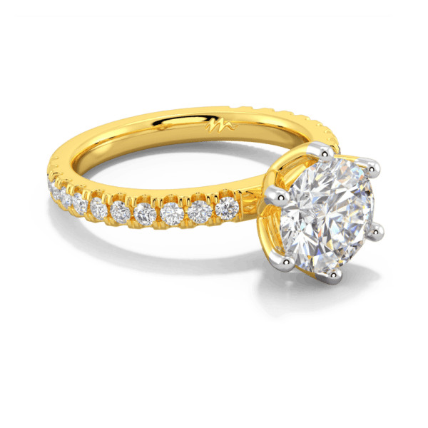 Petunia Round 8 0 Angled Yellow Gold Moissanite Interlocking Petal Basket Prong Set Engagement Ring