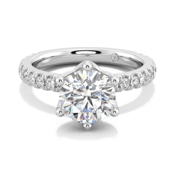 Petunia Round 8 0 Front White Gold Lab Grown Diamond Interlocking Petal Basket Prong Set Engagement Ring