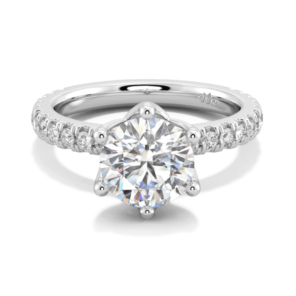 Petunia Round 8 0 Front White Gold Moissanite Interlocking Petal Basket Prong Set Engagement Ring